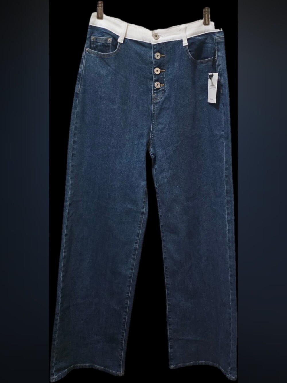 Straight-Leg Women’s Jeans in Dark Blue with Contrast Waistband